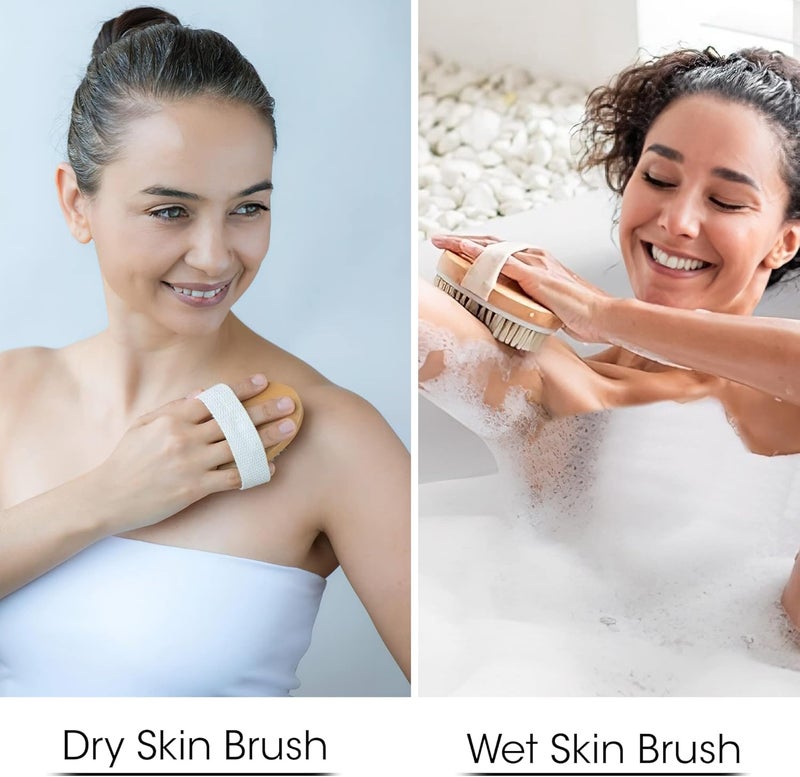 أوباز فرشاة الجسم الجافة من أوباز، عبوتين - شعيرات الخنزير الطبيعية، فرشاة تقشير للتصريف اللمفاوي، السيلوليت، حب الشباب، فرك خشبي مع حزام للاستحمام والعناية الذاتية - Image 5